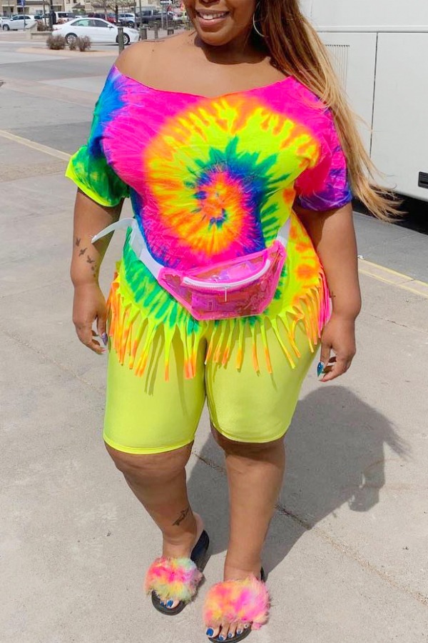 

lovely Casual Tie-dye Multicolor Plus Size Two-piece Shorts Set, Multi