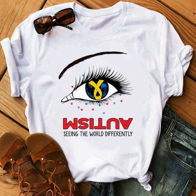 

Lovely Street O Neck Eye Print White Plus Size T-shirt