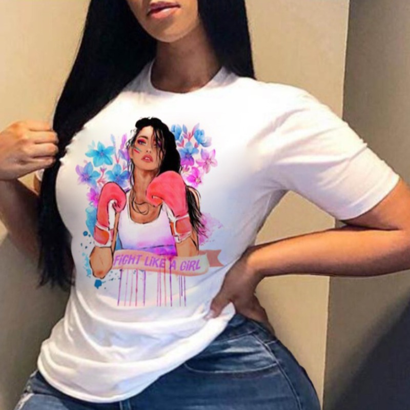 

lovely Leisure O Neck Print White Plus Size T-shirt