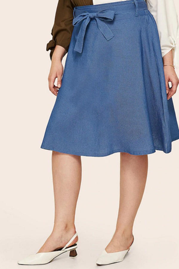 

lovely Stylish Lace-up Blue Plus Size Skirt