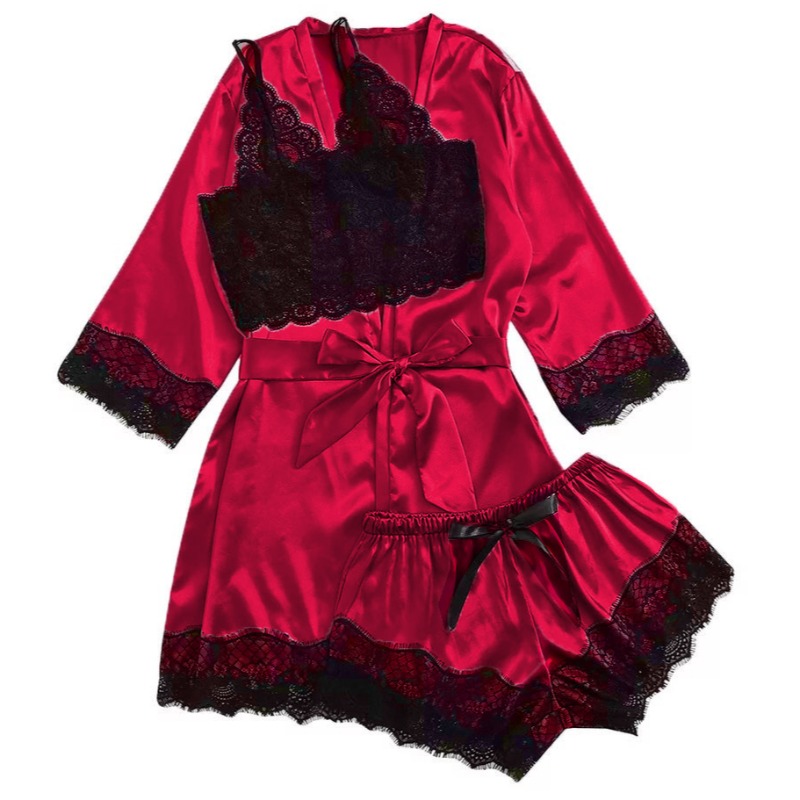 

lovely Trendy Lace Hem Wine Red Sleepwear