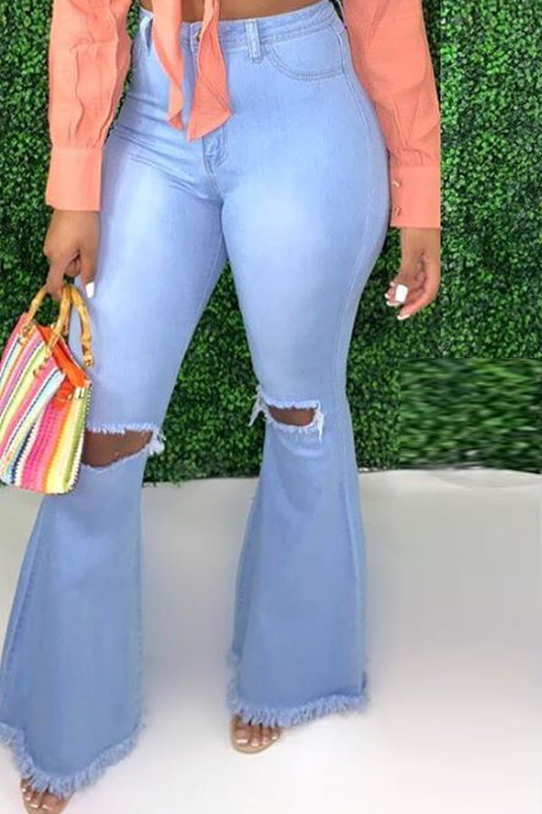 

LW Trendy Stretchy Hollow-out Baby Blue Jeans
