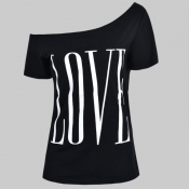 Lovely Casual Letter Print Black T-shirt