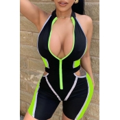 lovely Sexy Patchwork Hollow-out Green One-piece R