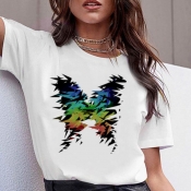 lovely Casual Print White Plus Size T-shirt