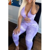 LW SXY Deep V Neck Hollow-out Purple One-piece Jum