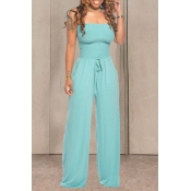 lovely Casual Lace-up Skyblue One-piece Jumpsuit