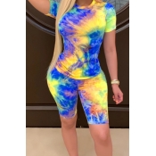 lovely Casual Tie-dye Yellow Plus Size Two-piece S