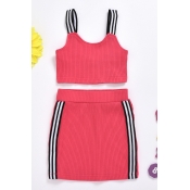 lovely Trendy Patchwork Rose Red Girl Two-piece Sk