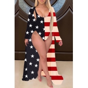 lovely Print Patchwork Blue One-piece Swimsuit(Wit