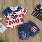 lovely Independence Day Casual Print Blue Boy Two-