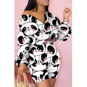 Lovely Casual V Neck Print White Two-piece Shorts 