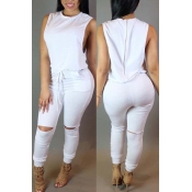 lovely Casual Hollow-out White One-piece Jumpsuit
