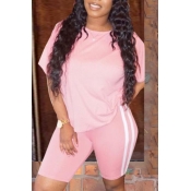 Lovely Sportswear Patchwork Pink Two-piece Shorts 