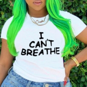 Lovely Street O Neck Letter Print White Plus Size 