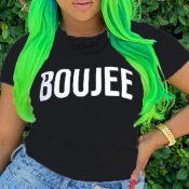 LW BASICS Plus Size Leisure O Neck Print White T-s