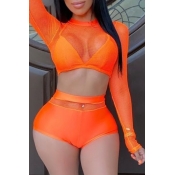 Lovely Sexy O Neck See-through Orange Two-piece Sh