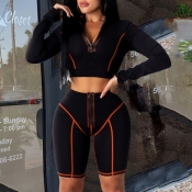 LW Sportswear Patchwork Orange Two-piece Shorts Se