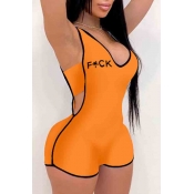 Lovely Sportswear Letter Orange One-piece Romper