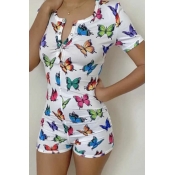 lovely Stylish Butterfly Print White One-piece Rom