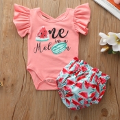 lovely Casual Print Pink Girl Two-piece Shorts Set