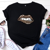 lovely Leisure O Neck Lip Print Black T-shirt