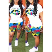 Lovely Leisure O Neck Camo Print Two-piece Shorts 