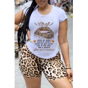 Lovely Leisure O Neck Lip Print Yellow Two-piece S