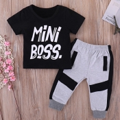 lovely Casual Letter Print Black Boy Two-piece Pan