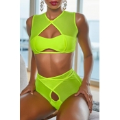 lovely Cut-Out Green Two-piece Swimsuit