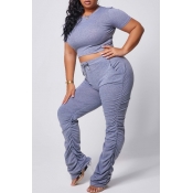 Lovely Casual Fold Design Dark Grey Plus Size Two-