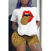 Lovely Casual Leopard Print Plus Size Two-piece Sh