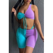 lovely Patchwork Purple Two-piece Swimsuit