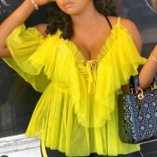 Lovely Sweet See-through Yellow Blouse