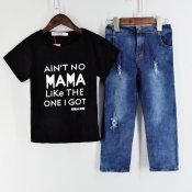 lovely Casual Letter Print Black Boy Two-piece Pan
