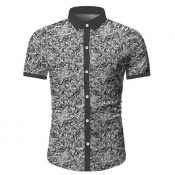 lovely Trendy Turndown Collar Print Black Shirt