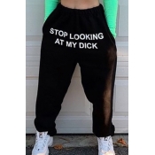 Lovely  Street Letter Print Black Pants