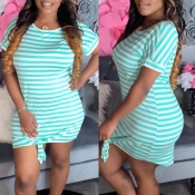 lovely Casual O Neck Striped Green Mini Dress