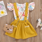 lovely Sweet Print Yellow Girl Two-piece Skirt Set