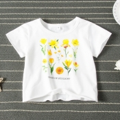 lovely Leisure O Neck Print White Girl T-shirt