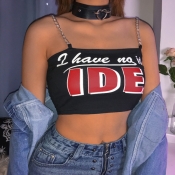 lovely Sexy Letter Print Black Camisole