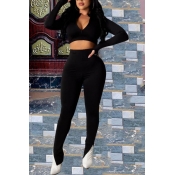 lovely Casual Zipper Design Black Two-piece Pants 
