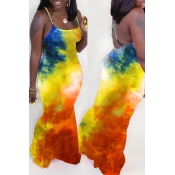 lovely Trendy Backless Tie-dye Orange Yellow Maxi 