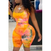 Lovely Stylish Tie-dye Orange Plus Size One-piece 