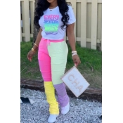 LW Letter Print Patchwork Pants Set