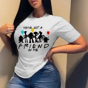 Lovely Casual Cartoon Letter Print White T-shirt