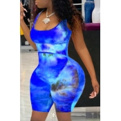 lovely Trendy Tie-dye Blue Plus Size One-piece Rom