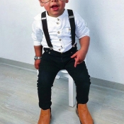 lovely Trendy Buttons Design White Boy Two-piece P