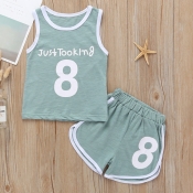 lovely Casual Print Letter Blackish Green Boy Two-
