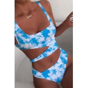 lovely Cut-Out Tie-dye Blue Two-piece Swimsuit